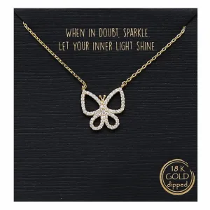 Butterfly CZ Pave Pendant Simple Chain Necklace