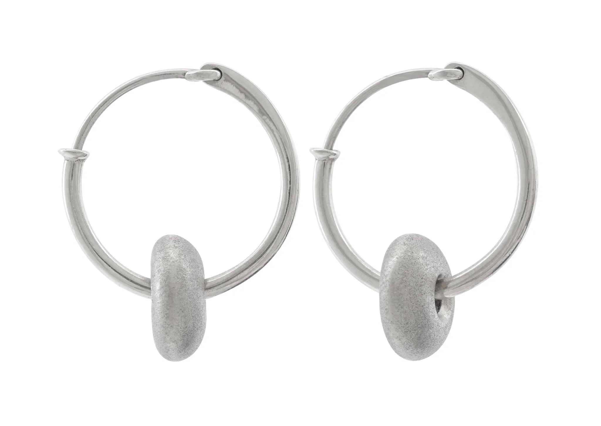 Button Hoop Earrings, Sterling Silver