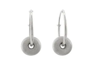 Button Hoop Earrings, Sterling Silver