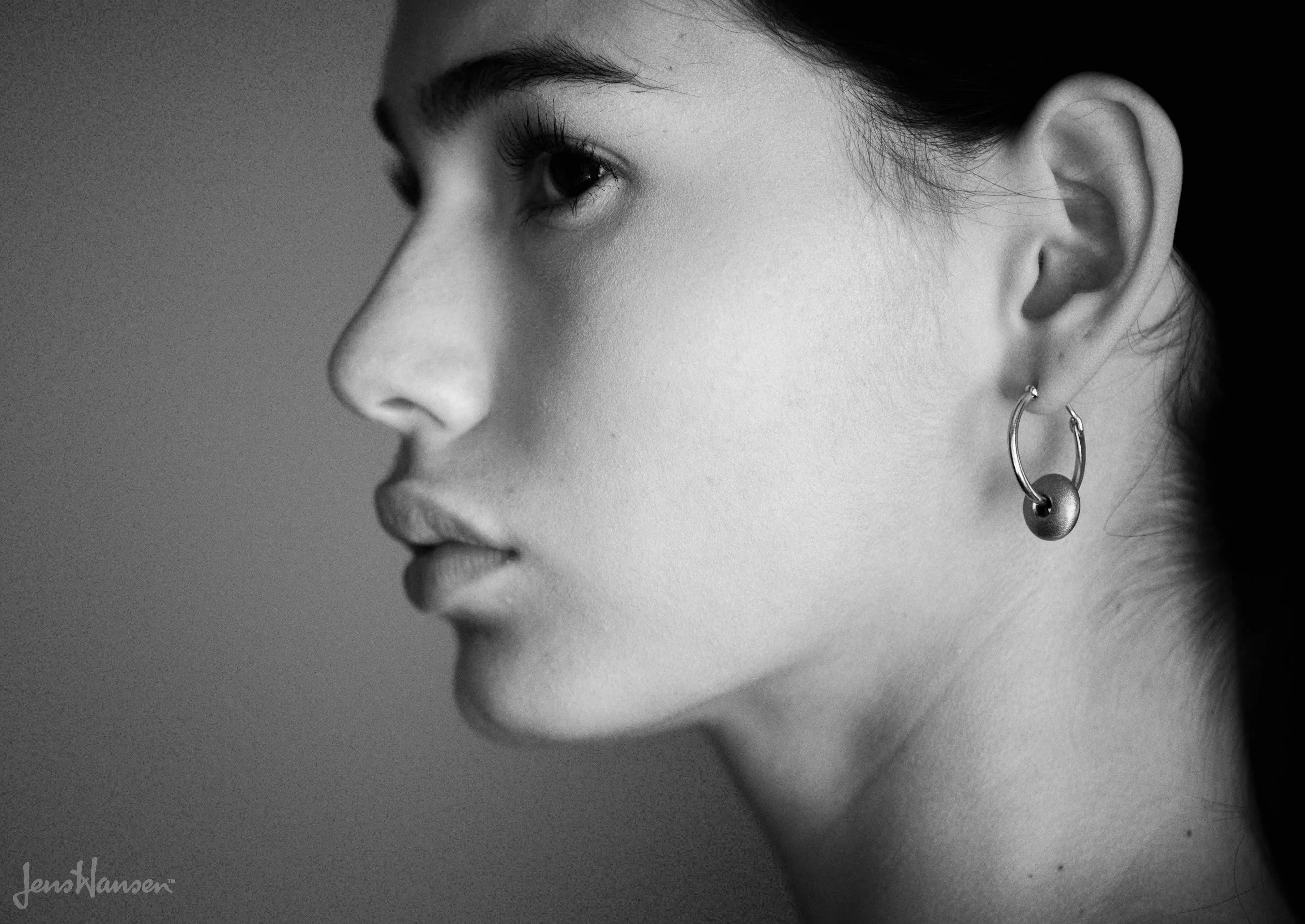 Button Hoop Earrings, Sterling Silver