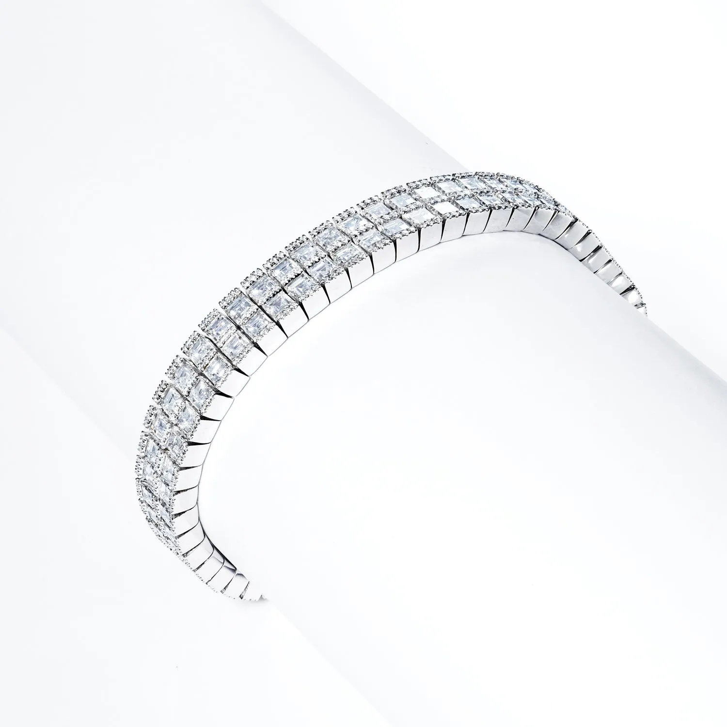 Carre 19 Carats Combine Mix Shape Diamond Double Row Bracelet in 18k White Gold