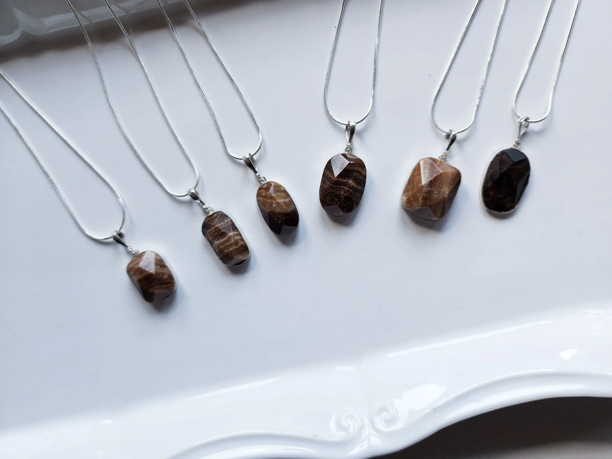 Chocolate Calcite Faceted Sterling Pendant Necklace