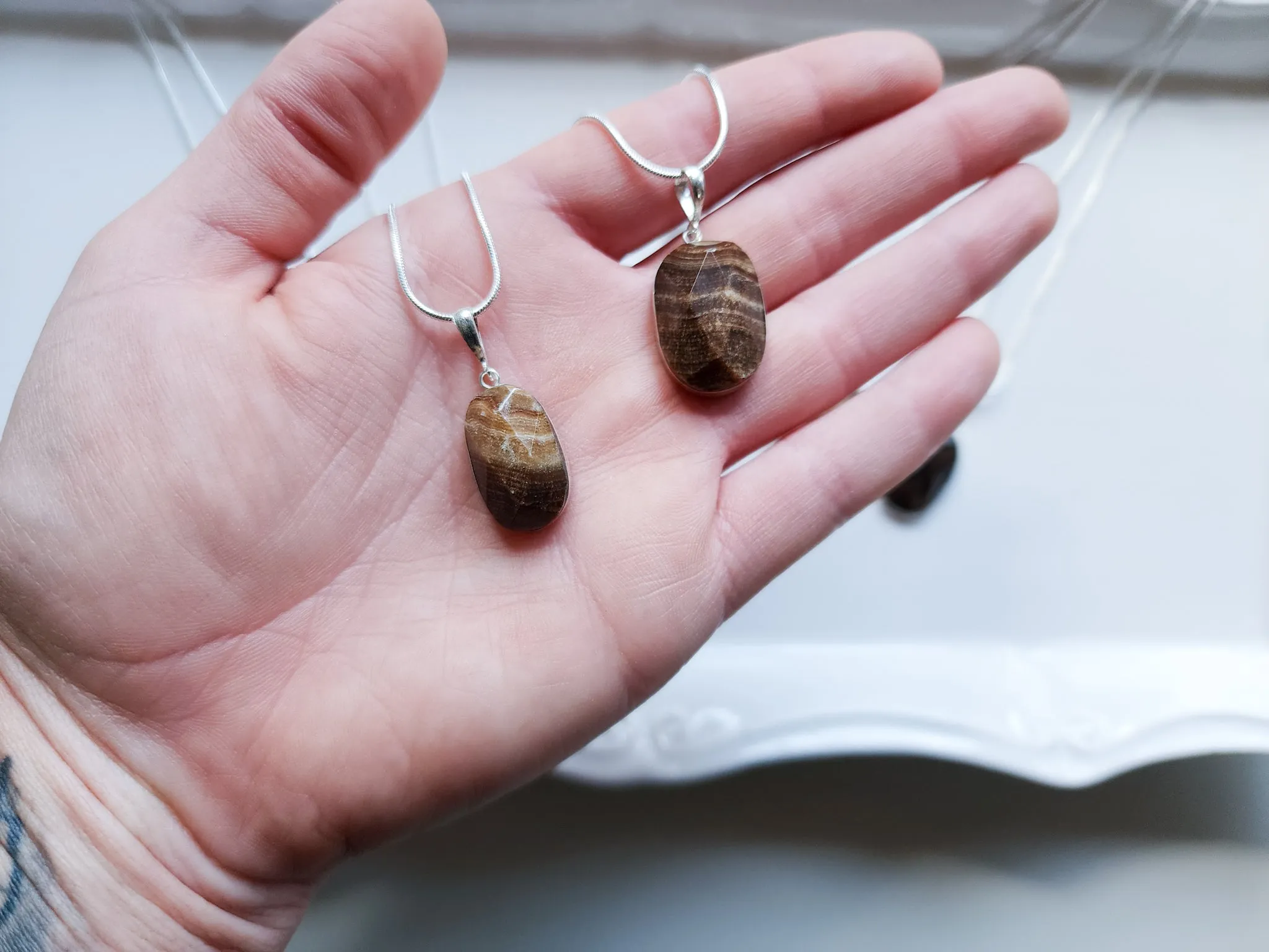 Chocolate Calcite Faceted Sterling Pendant Necklace