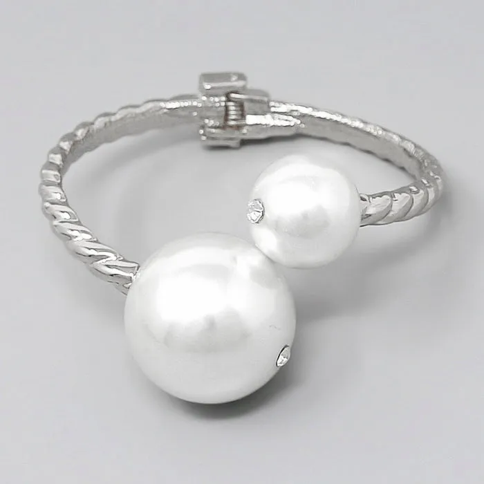 Chunky Pearl Ribbed Metal Cuff Bracelet