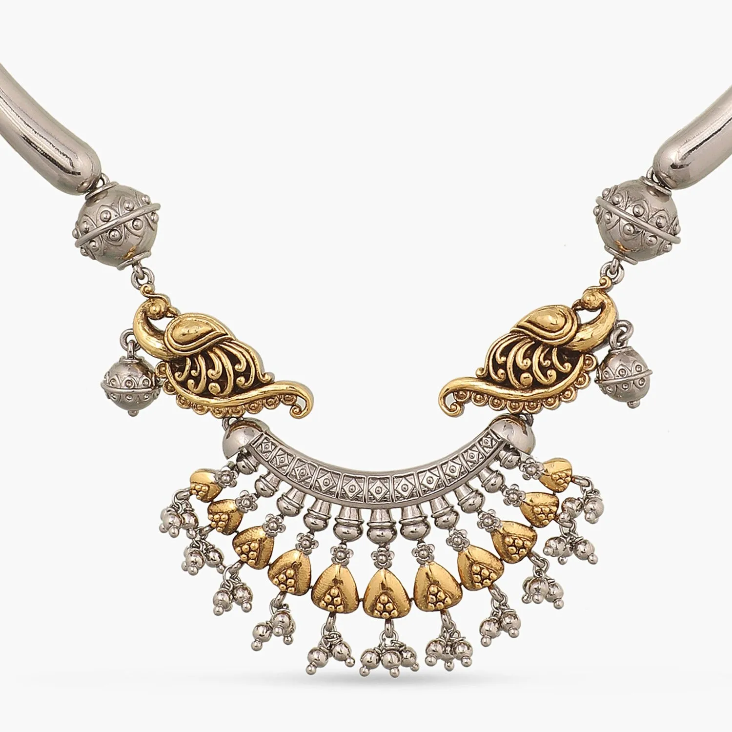 Classic Peacock Oxidized Silver Hasli Necklace