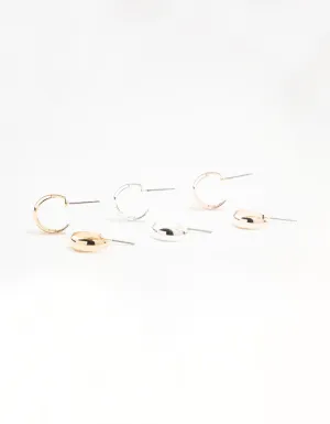 Clean Mixed Metals Hoop Earrings 3-Pack