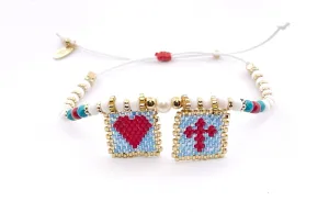 Colorful Scapular Medal Adjustable Beaded Summer Bracelet with Sacred Heart and Cross Symbols