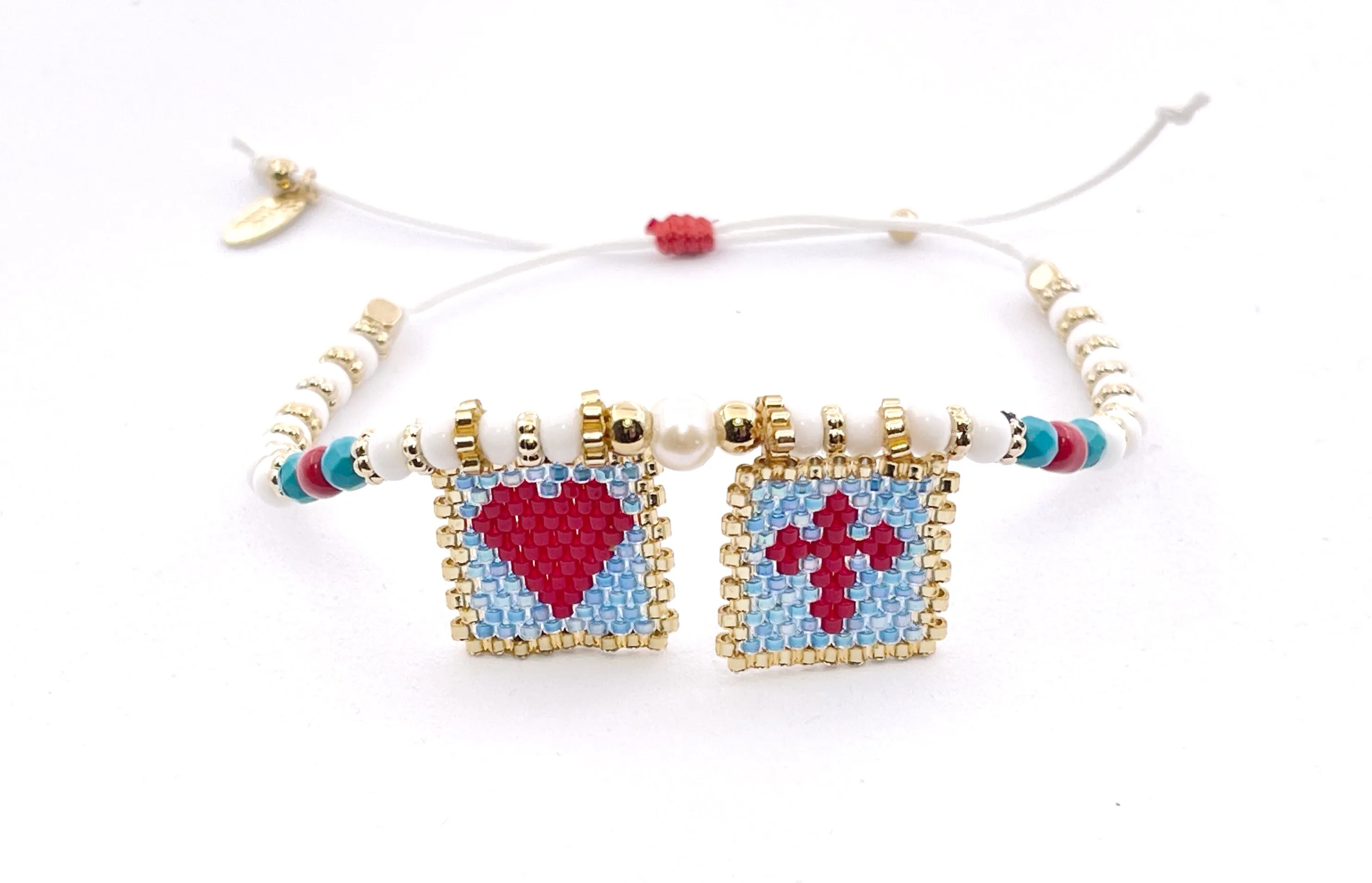 Colorful Scapular Medal Adjustable Beaded Summer Bracelet with Sacred Heart and Cross Symbols