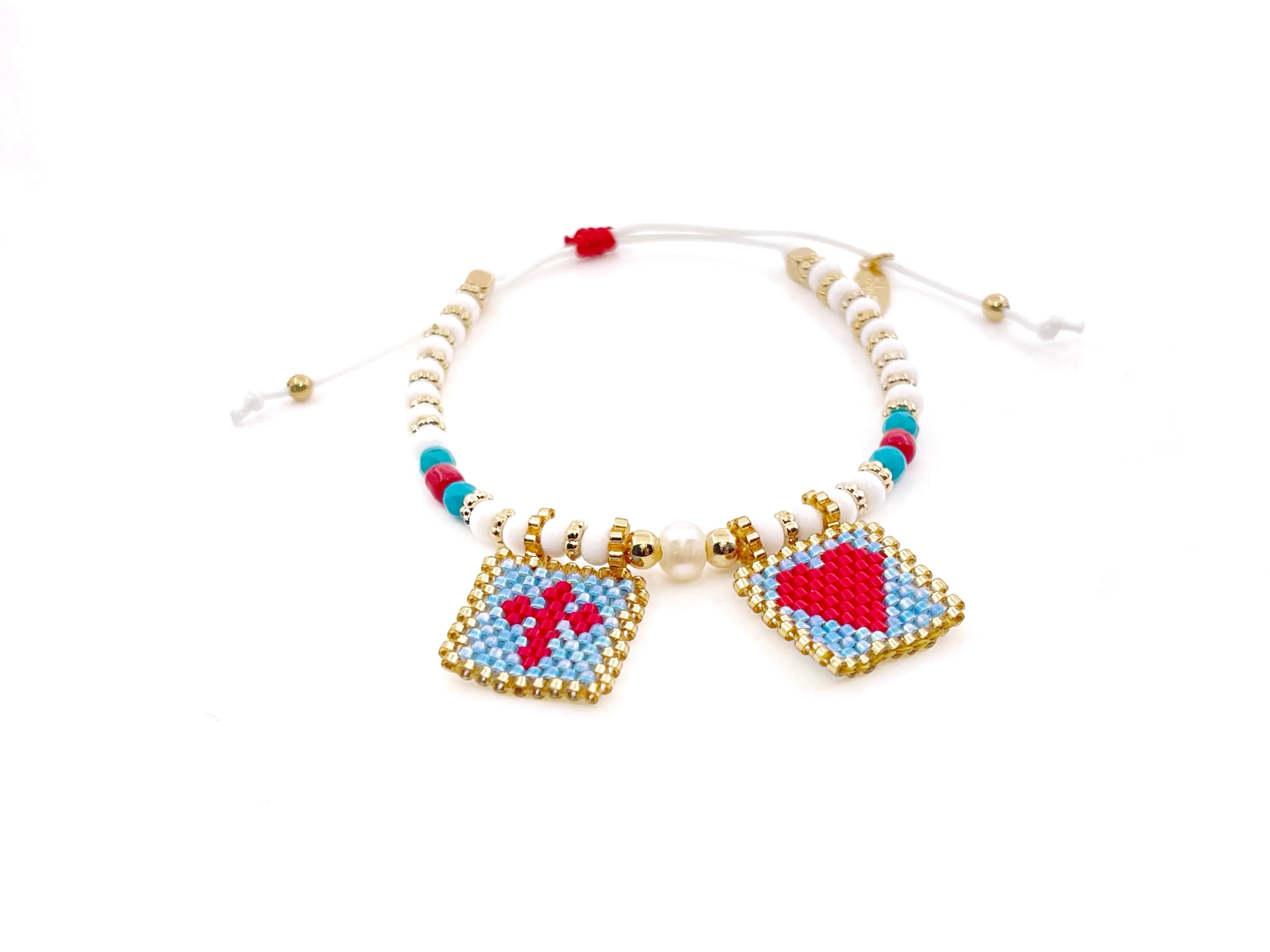 Colorful Scapular Medal Adjustable Beaded Summer Bracelet with Sacred Heart and Cross Symbols