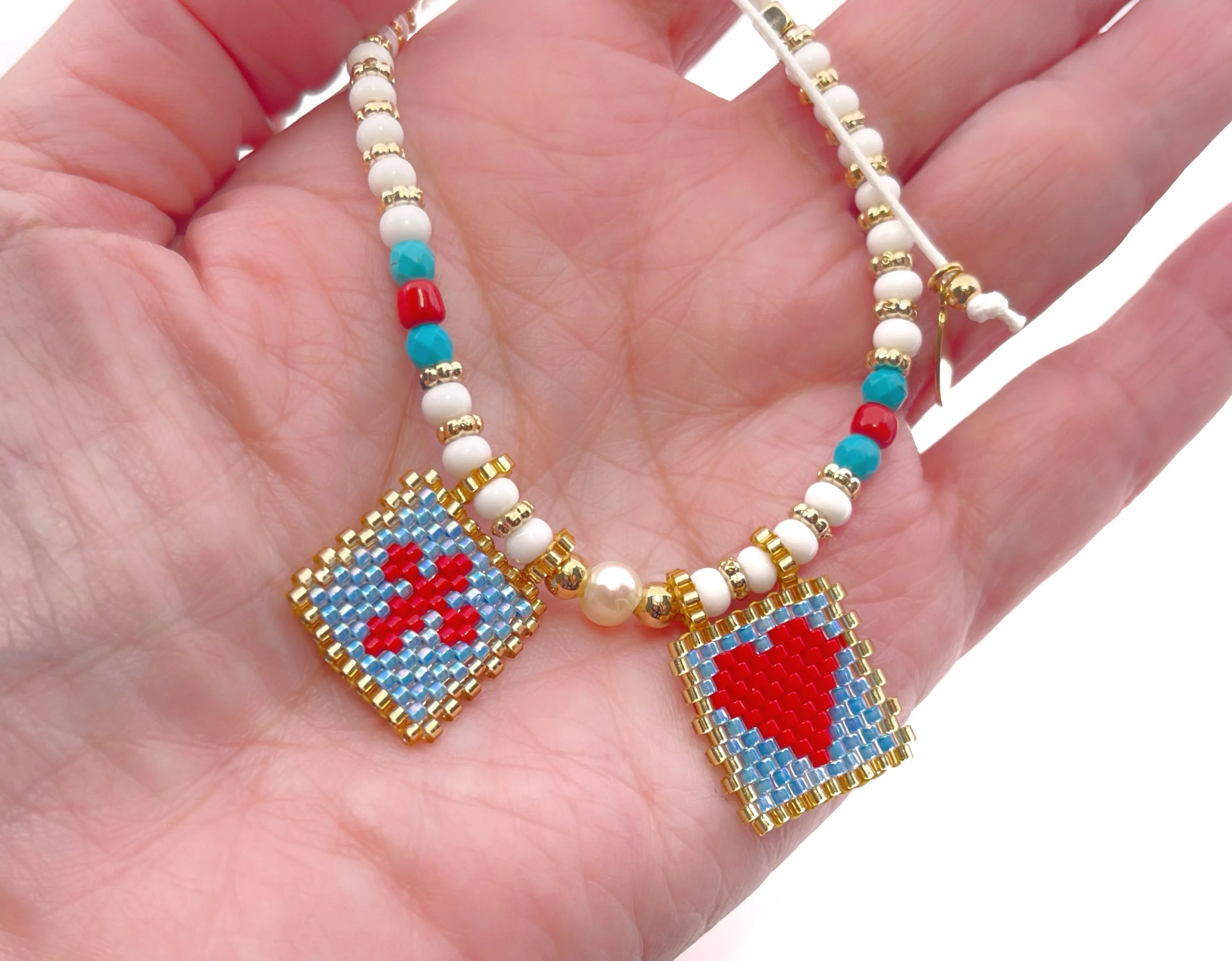 Colorful Scapular Medal Adjustable Beaded Summer Bracelet with Sacred Heart and Cross Symbols