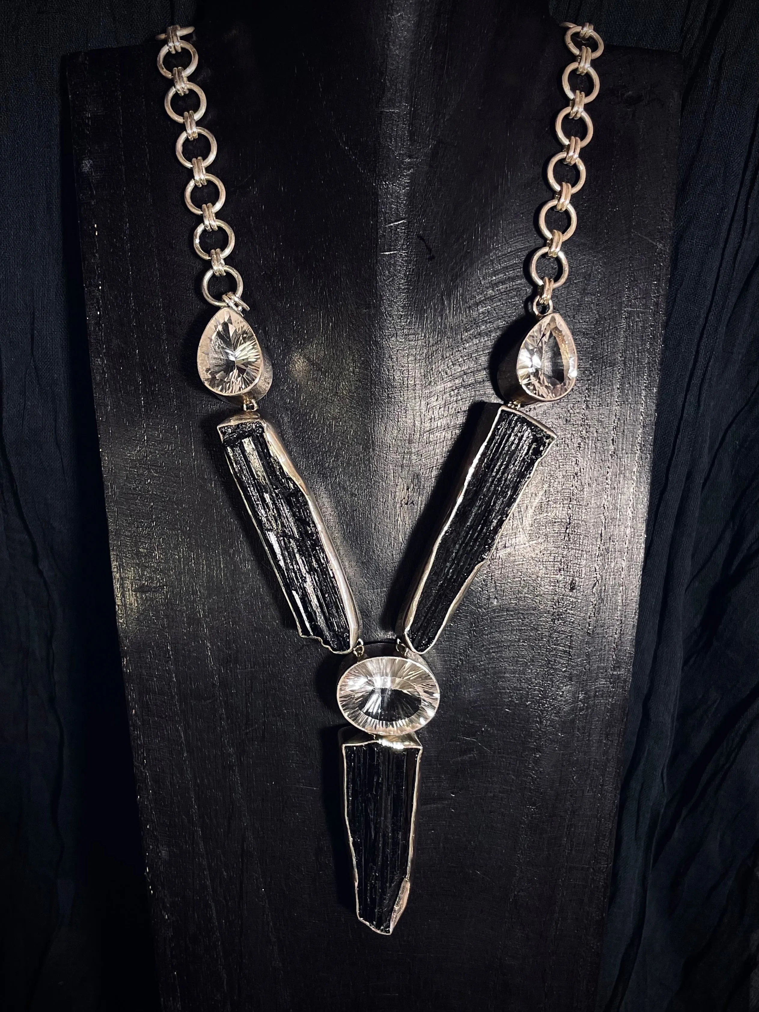 Cosmic Harmony Quartz and Black Tourmaline Necklace