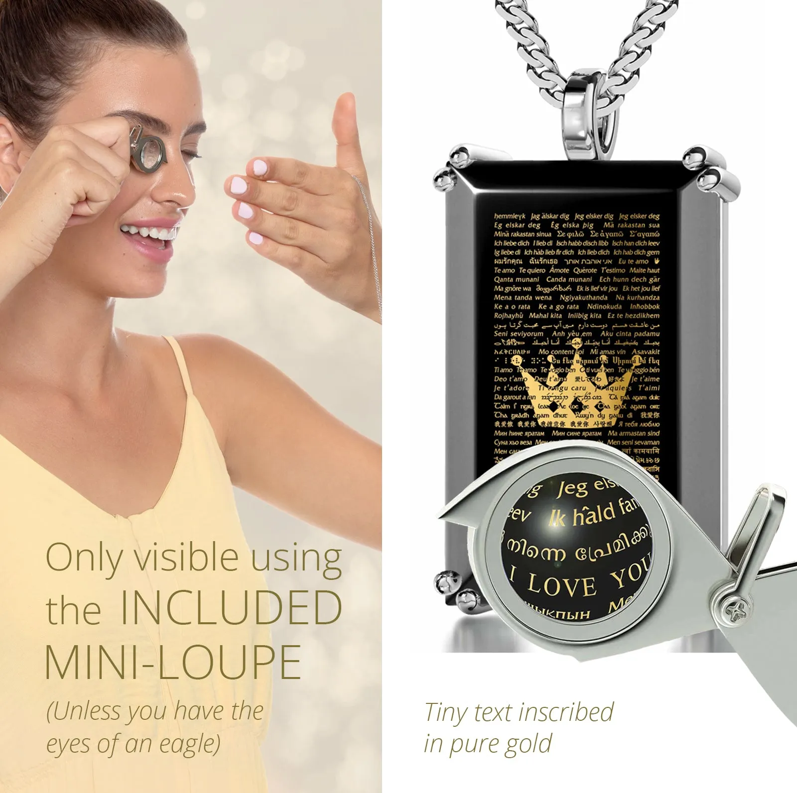 Crown the King of Your Heart Necklace Over 100 Languages I Love You Pendant