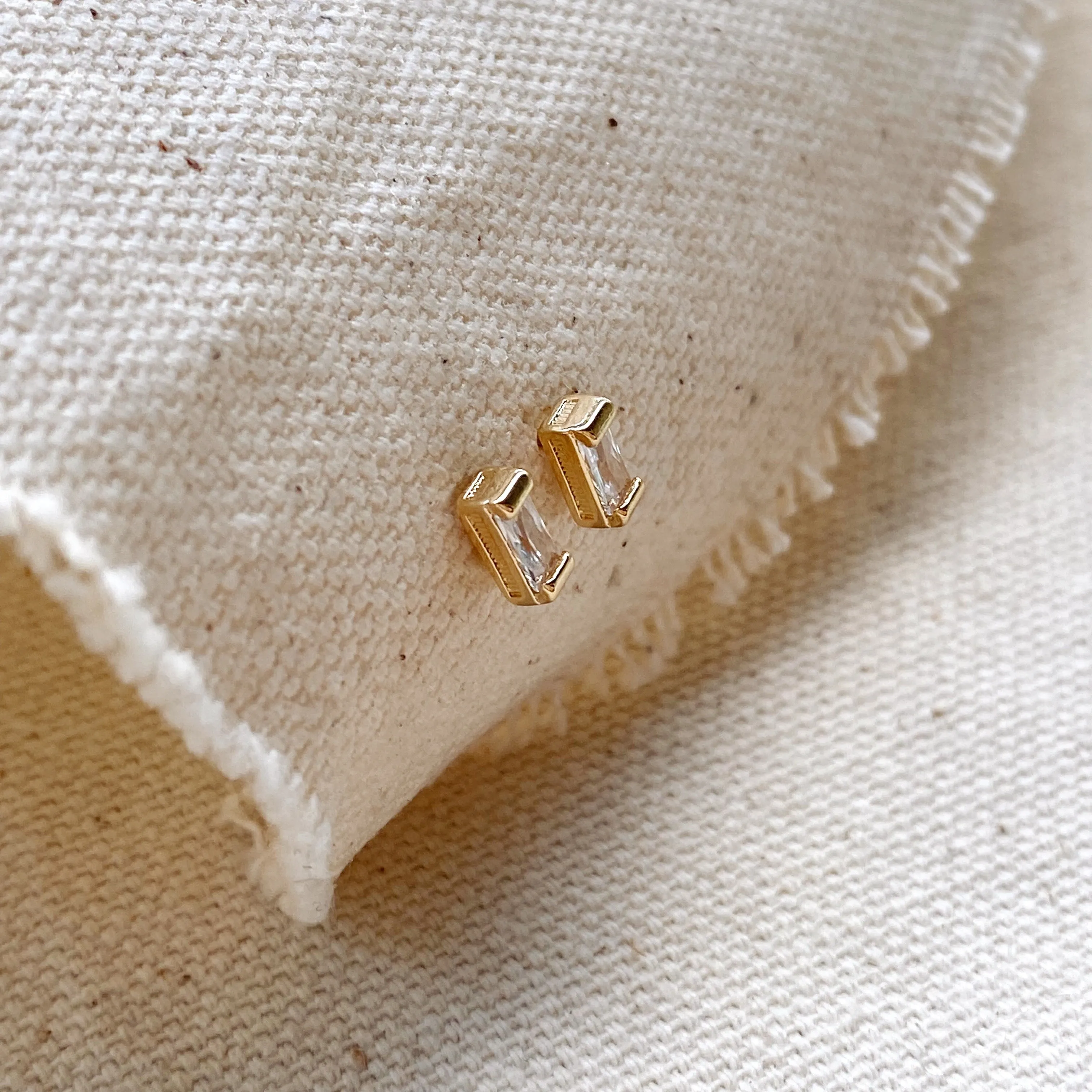 Cubic Zirconia Baguette Stud Earrings In Gold Filled