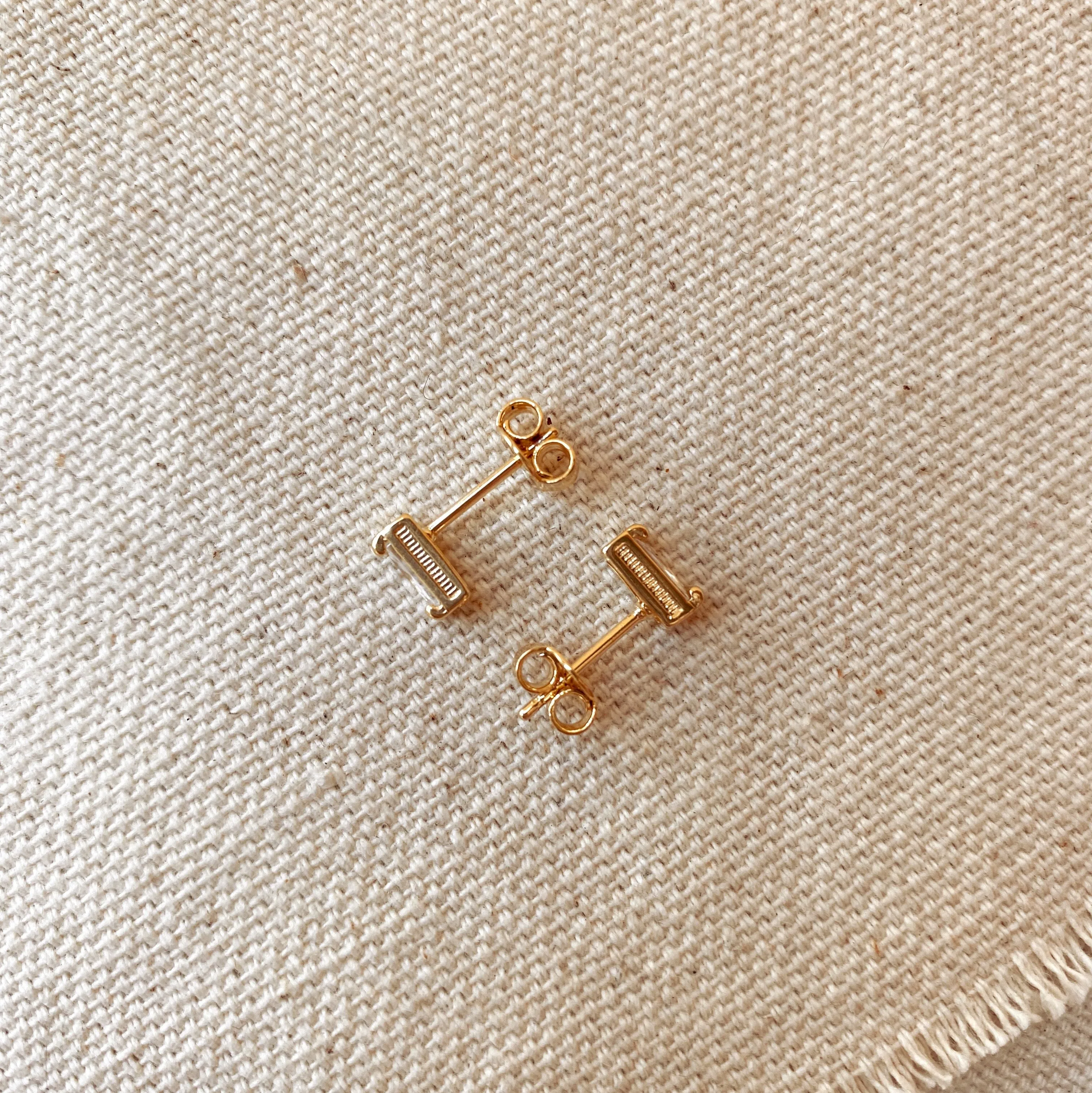 Cubic Zirconia Baguette Stud Earrings In Gold Filled