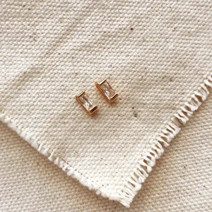 Cubic Zirconia Baguette Stud Earrings In Gold Filled