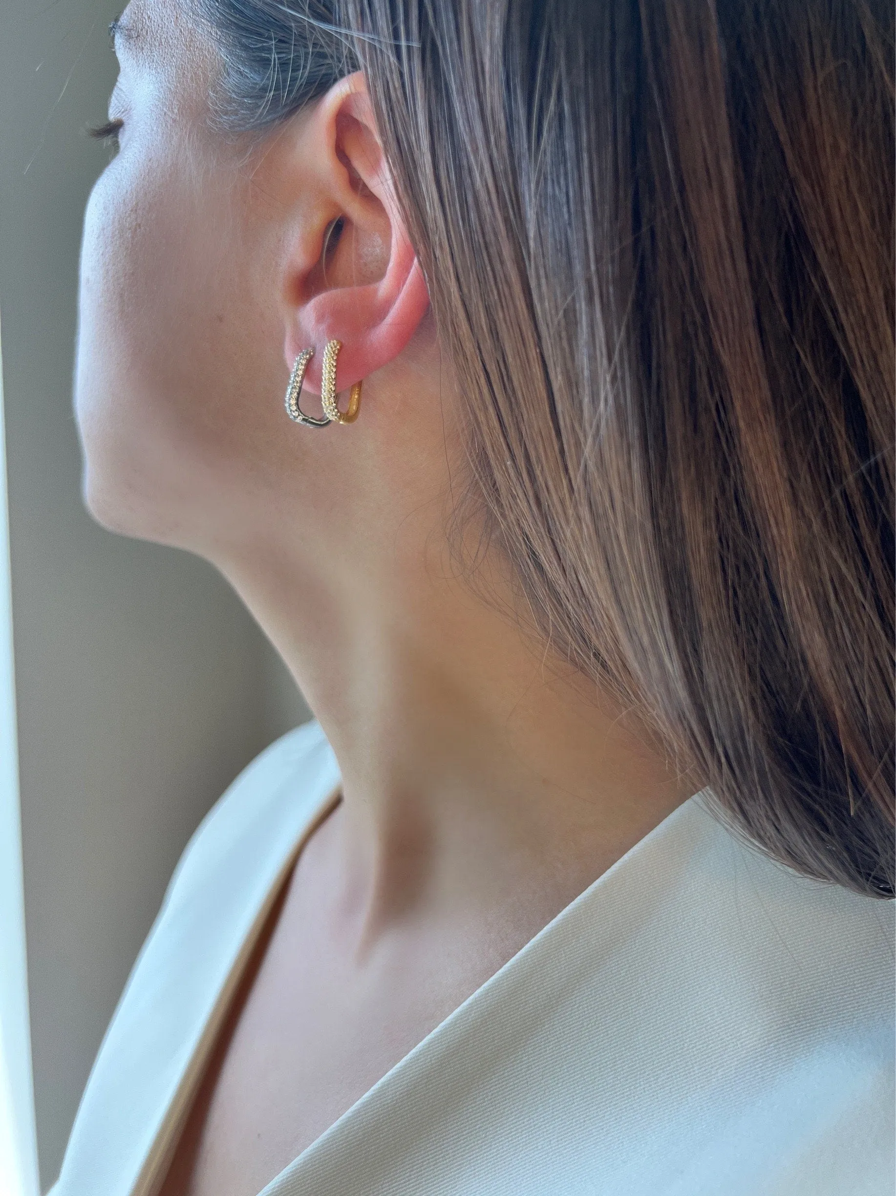 Cz Pave Hoop Earrings in Sterling Silver| Gold Rectangle Hoops| Minimal Hoop Earrings| Cz Dainty Hoops in Gold and Silver| Everyday Earrings