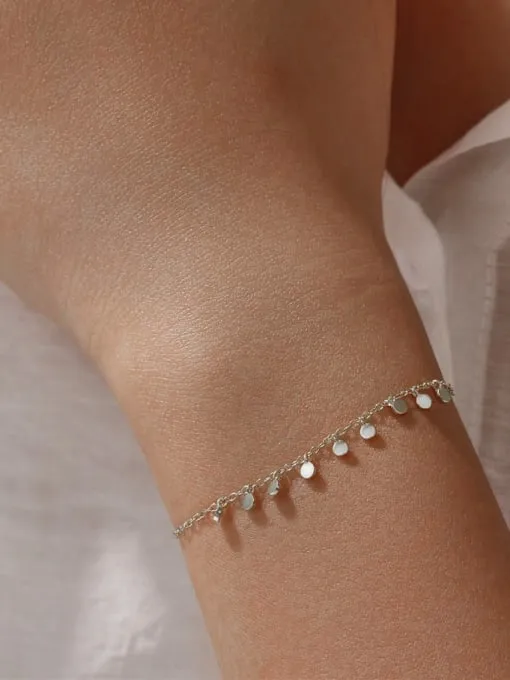 Dainty Coin Bracelet, 925 Sterling Silver, 18K Gold Plated Minimalist Charm Bracelet