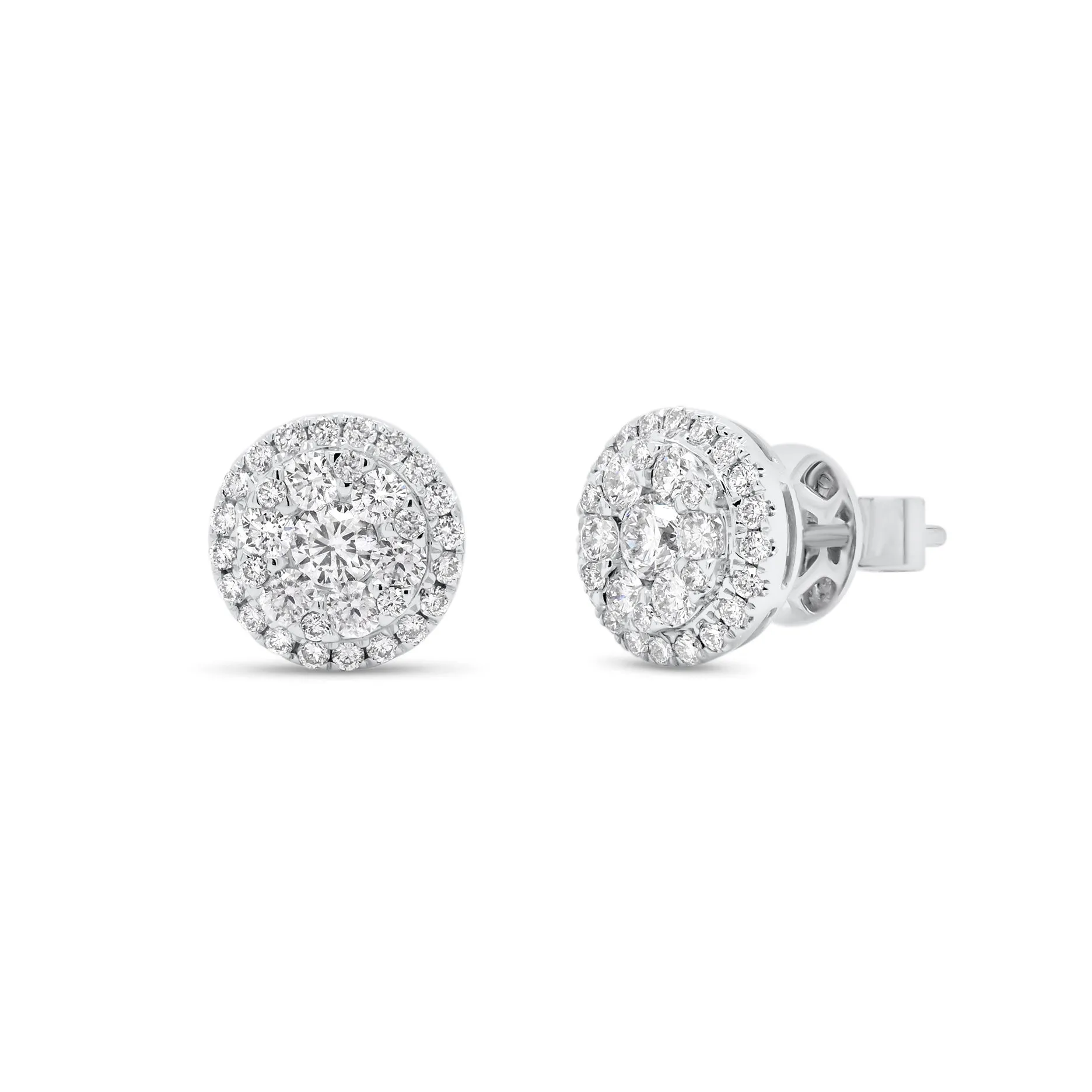 Diamond Round Cluster Stud Earrings