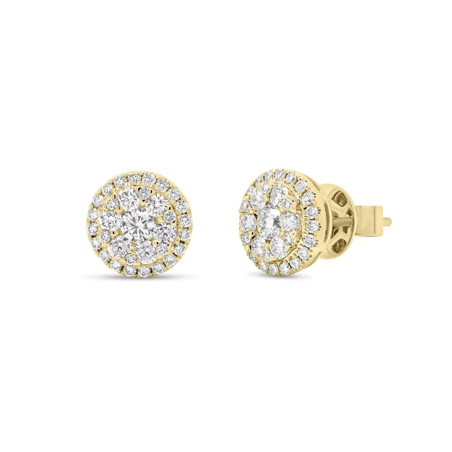 Diamond Round Cluster Stud Earrings