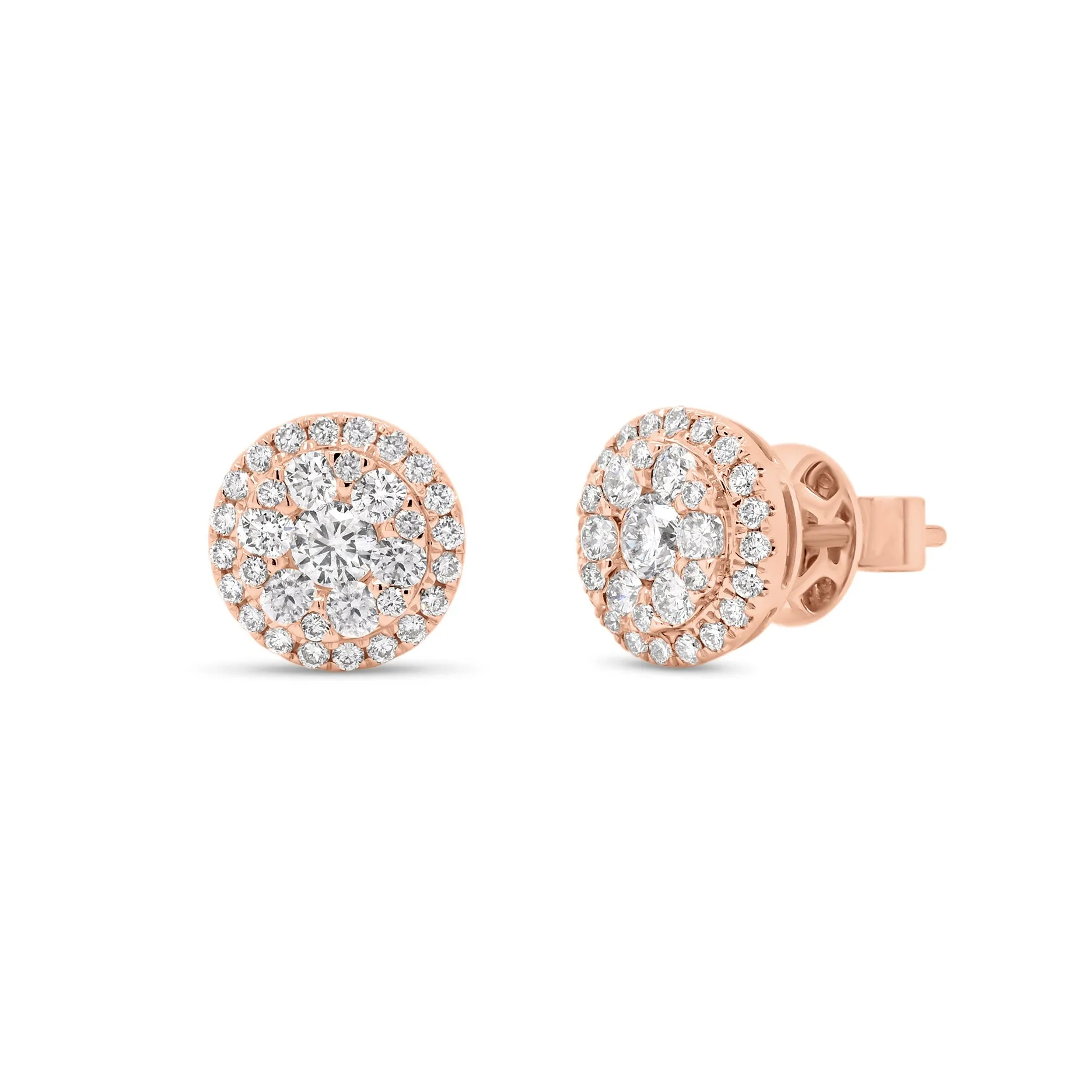 Diamond Round Cluster Stud Earrings