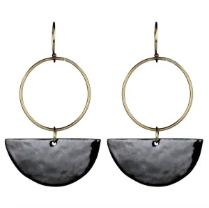 Donte Earring, Hoop With Semi Circle Black Enamel & Brass