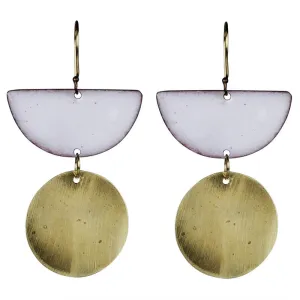 Donte Earring, Semi Circle With Circle White Enamel & Brass