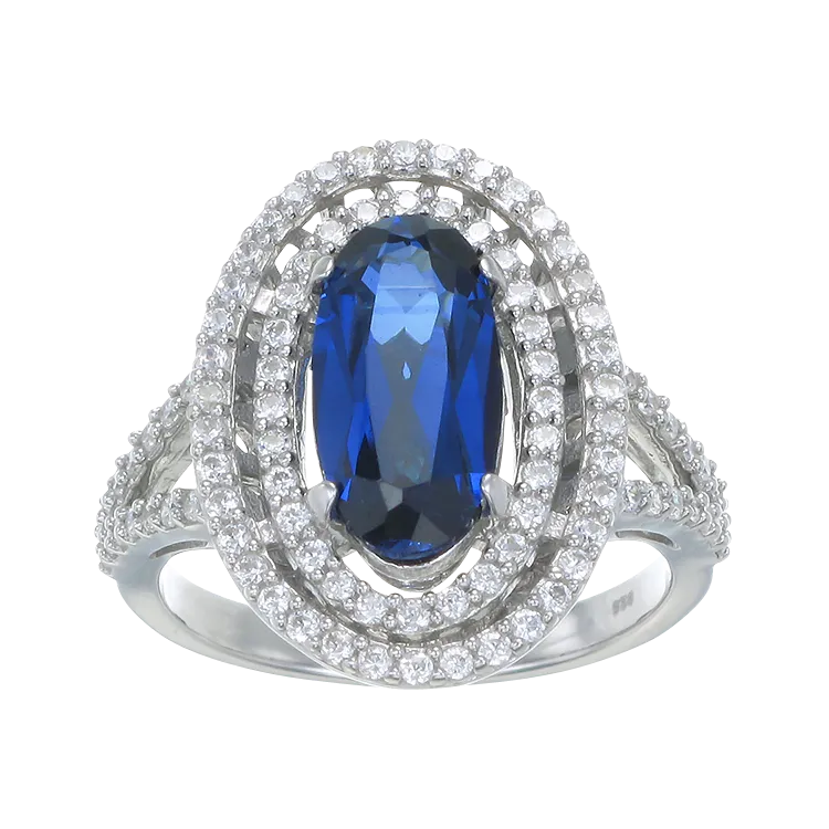 Double Halo Ring with Blue Sapphire