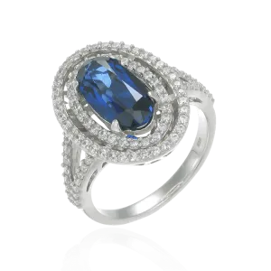 Double Halo Ring with Blue Sapphire