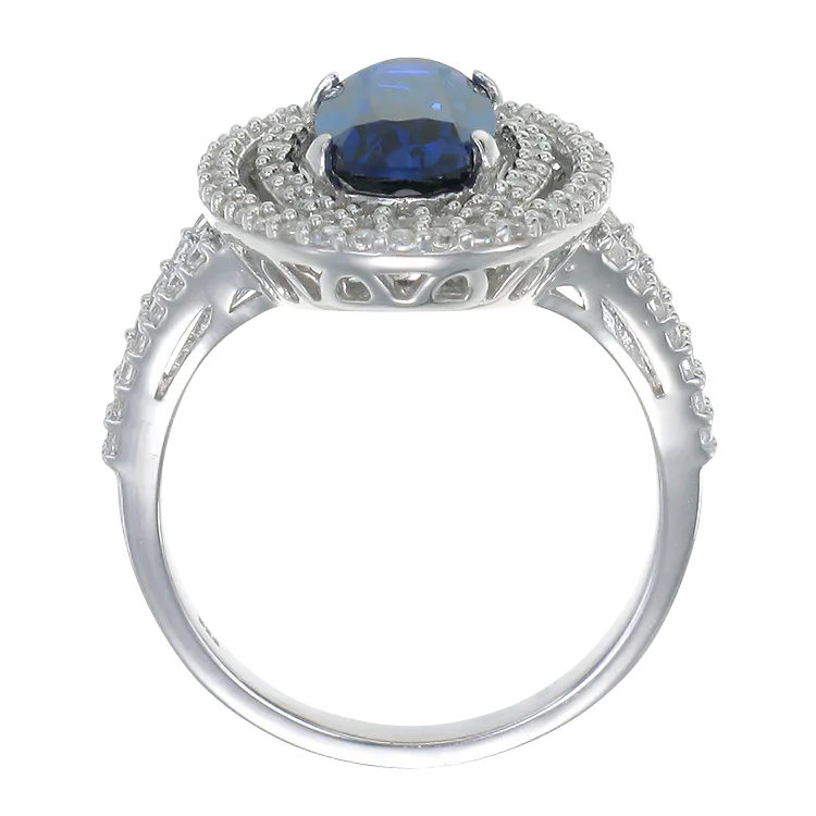 Double Halo Ring with Blue Sapphire