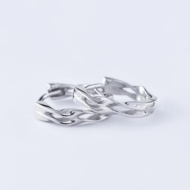 Double Layer Mobius Wave Silver Hoop Earrings for Women