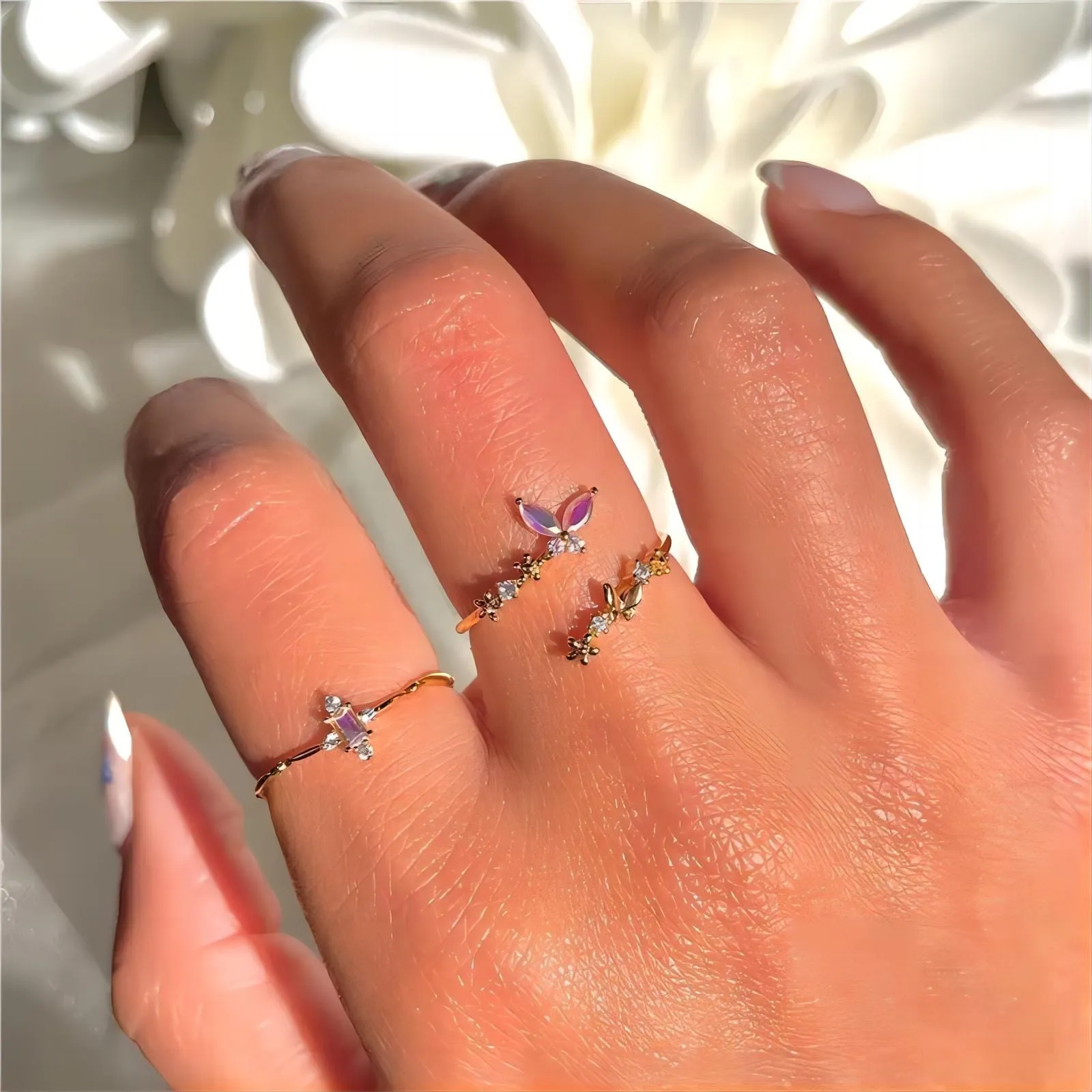 Elegant Adjustable Floral Butterfly Ring