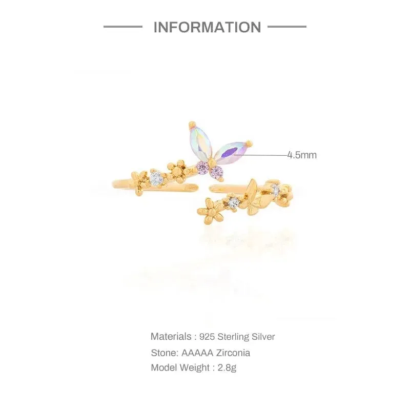 Elegant Adjustable Floral Butterfly Ring