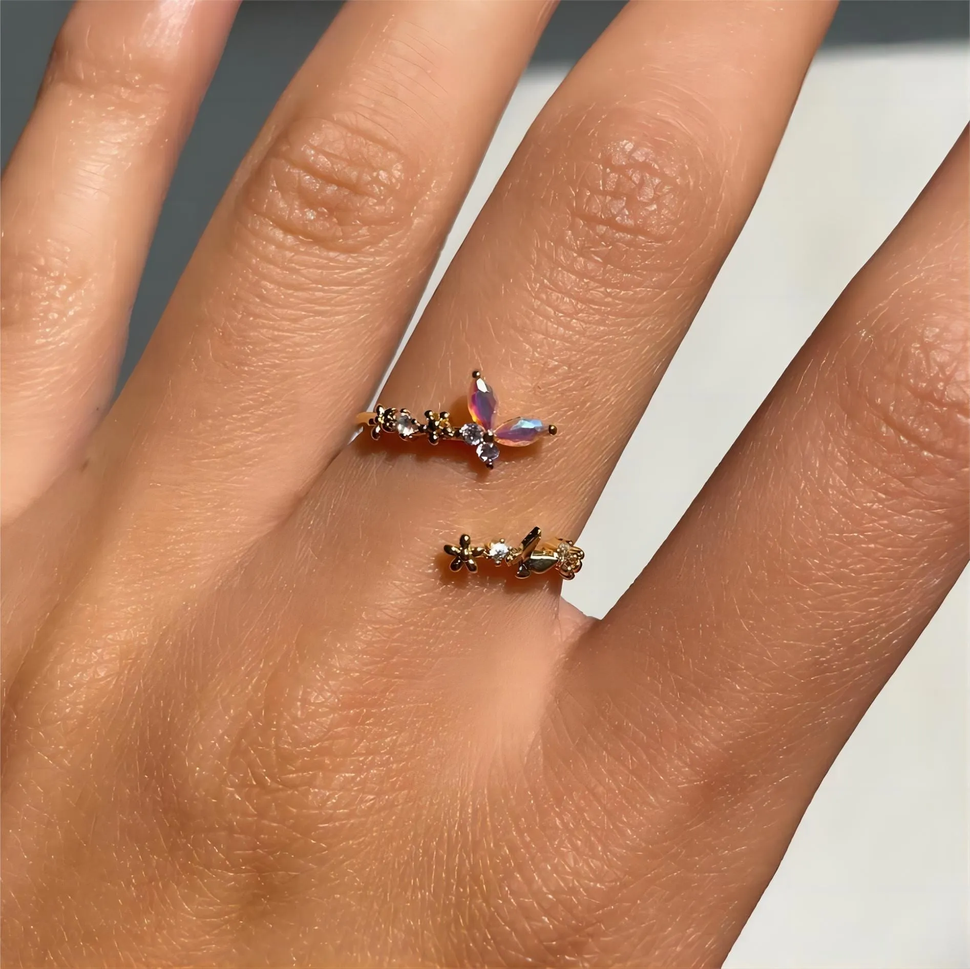 Elegant Adjustable Floral Butterfly Ring