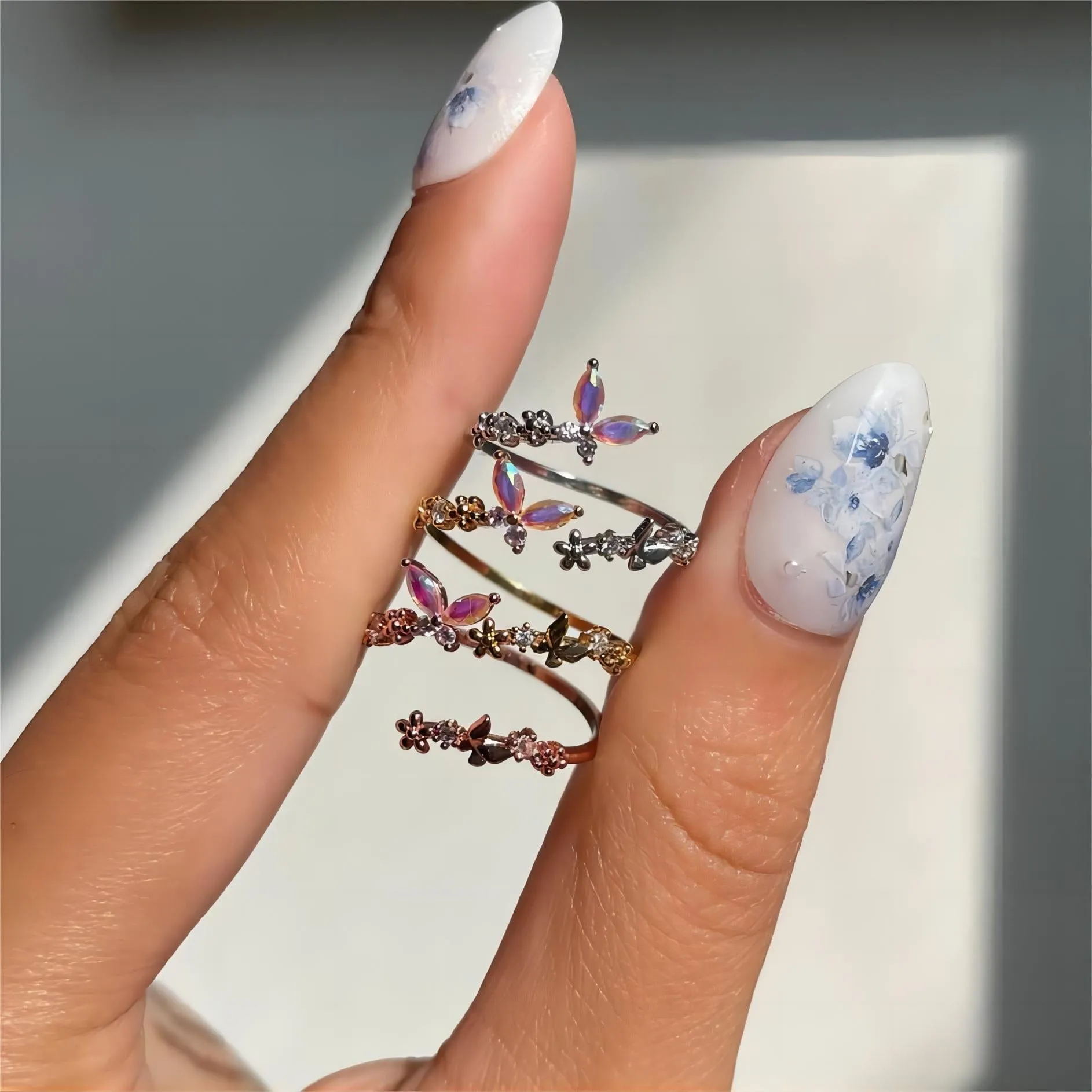 Elegant Adjustable Floral Butterfly Ring