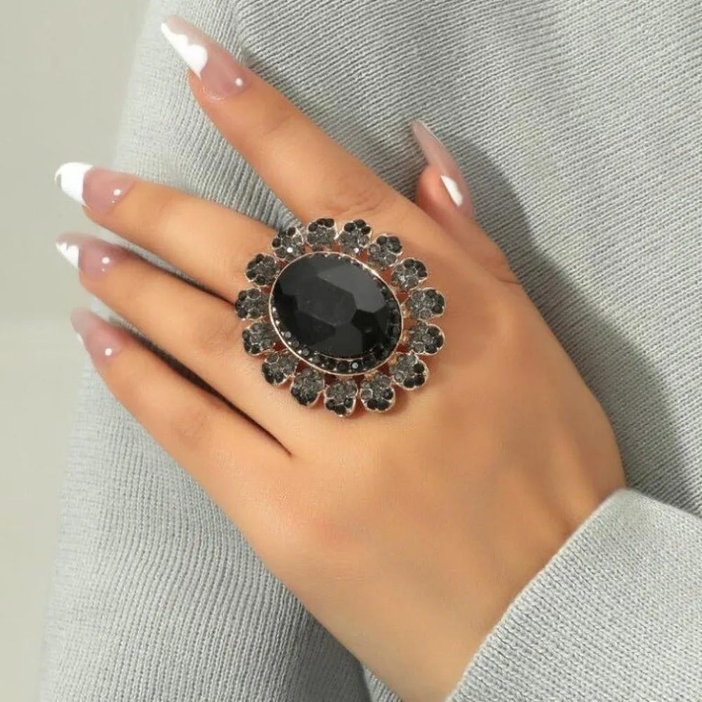 Elegant Adjustable Korean Ring With Large Gemstone