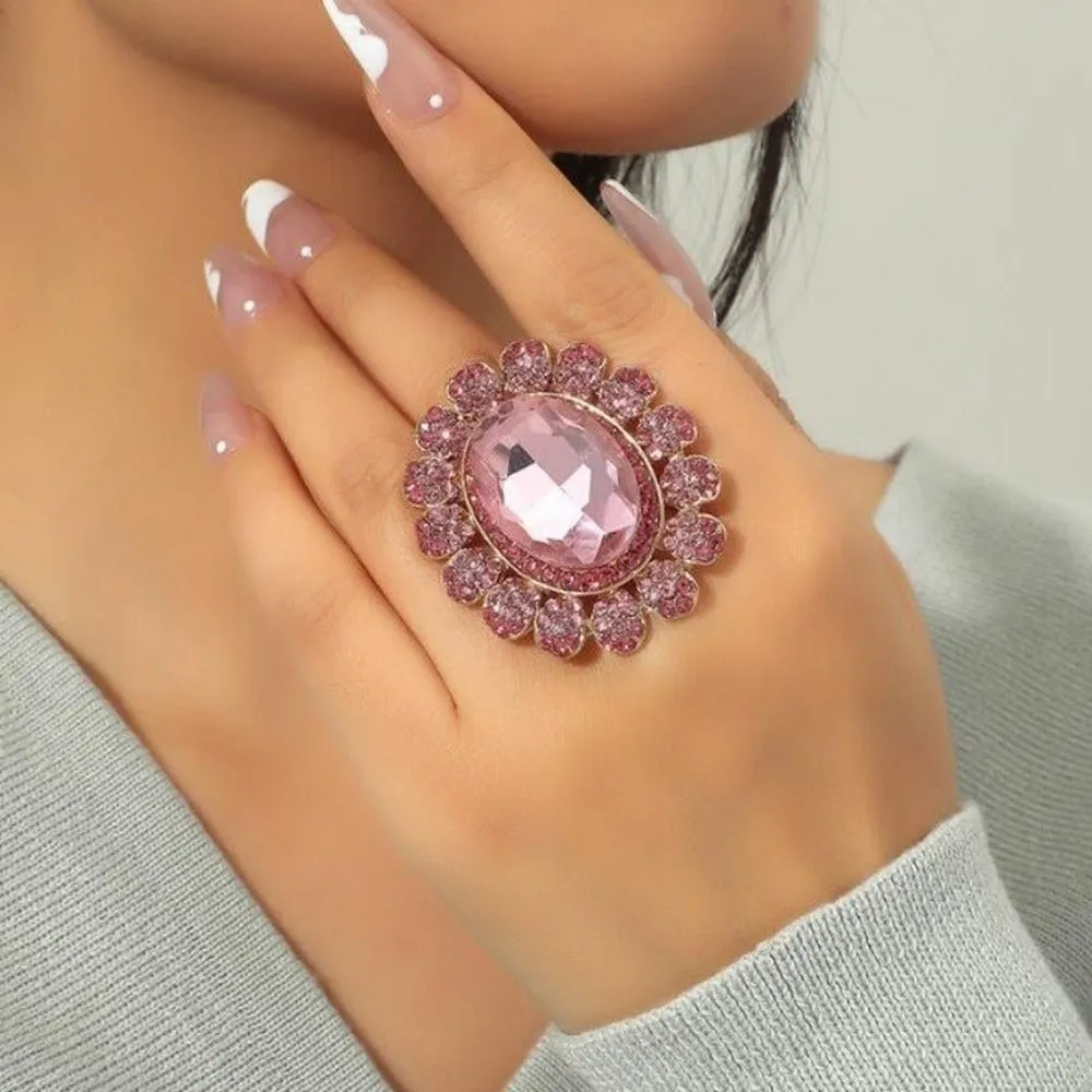 Elegant Adjustable Korean Ring With Large Gemstone