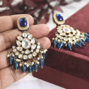 Elegant Blue Polki Indian Floral Earrings Set, Rajsthani Wedding Earrings Jewelry Set, Celebrity Earrings Set, Floral Earrings Set, Indian Jhumki Earrings Set