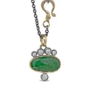 Emerald Pendant Necklace with Diamonds