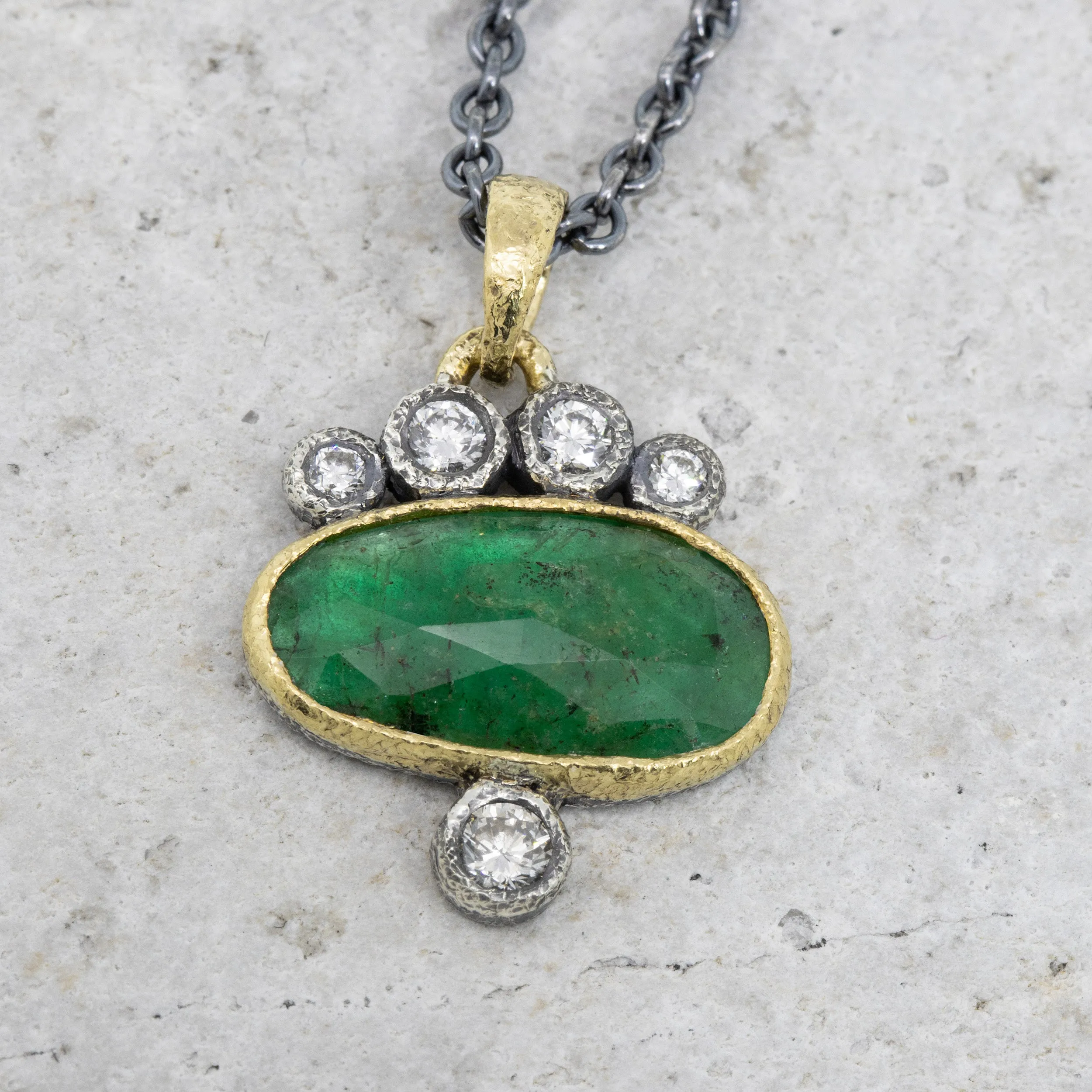 Emerald Pendant Necklace with Diamonds