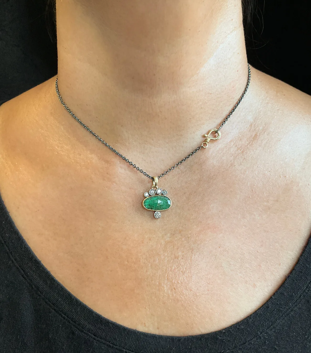 Emerald Pendant Necklace with Diamonds