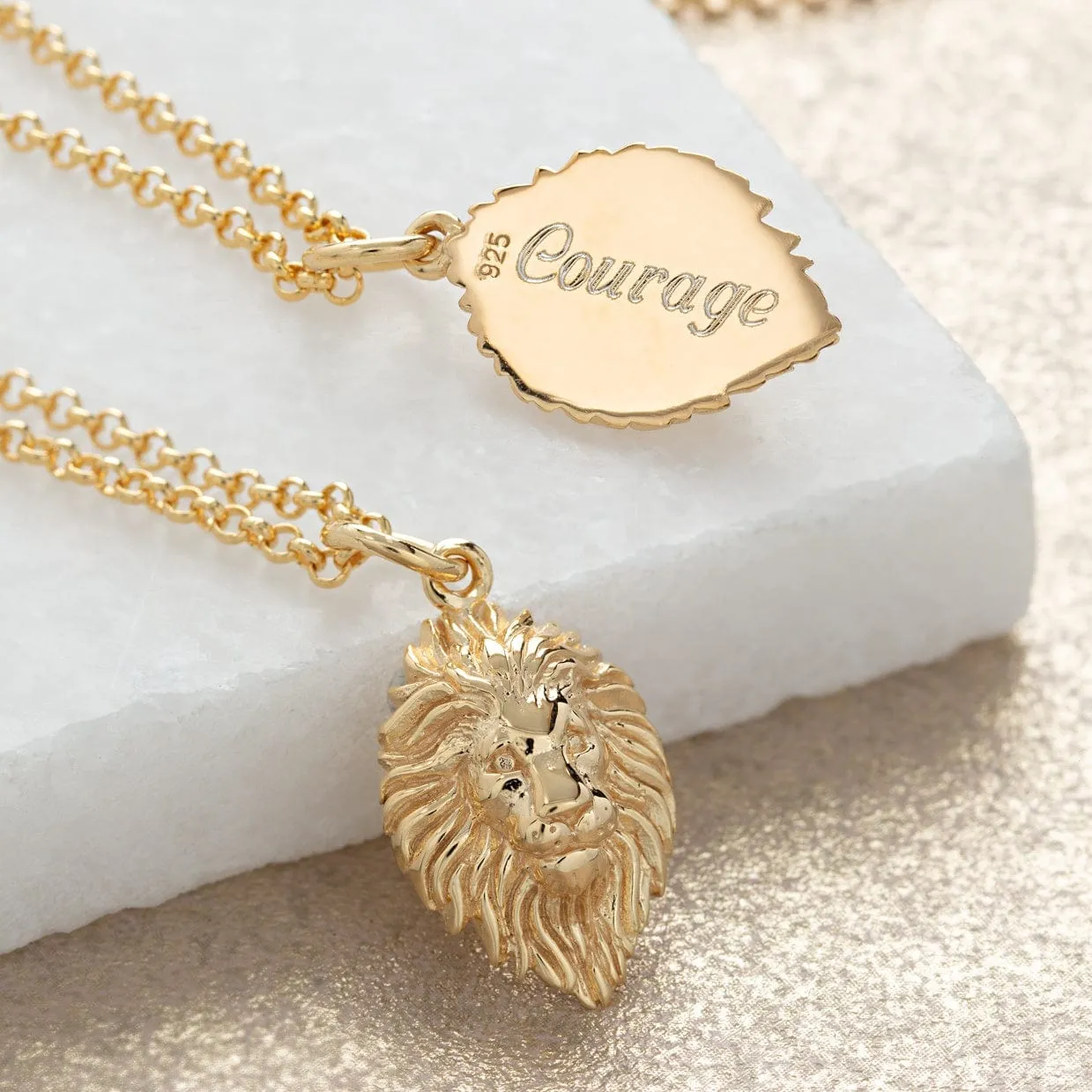 Engraved Silver Lion Head Necklace