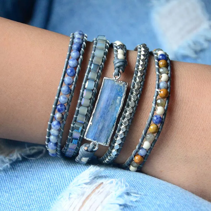 Exquisite Mix Natural Stones 5 Layers Wrap Boho Bracelets For Women