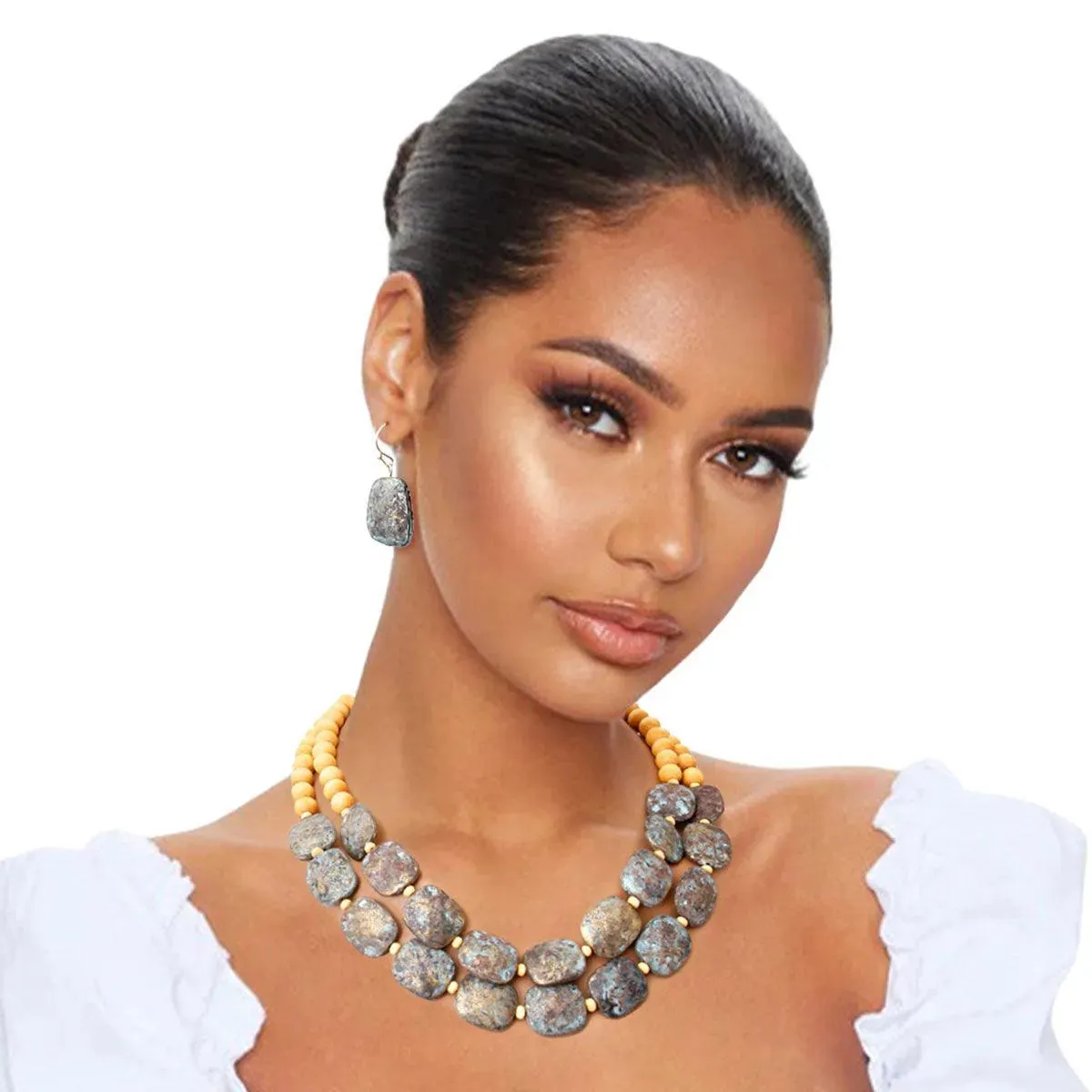 Eye-Catching Flat Bead Layered Necklace Set - Shop Now!