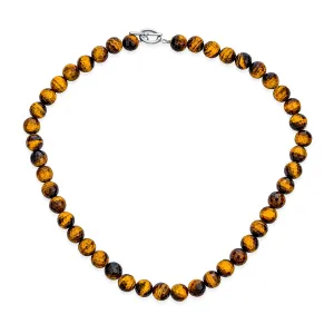 Faceted Tiger Eye 8MM Bead Strand Necklace with Silver Toggle Clasp for Men