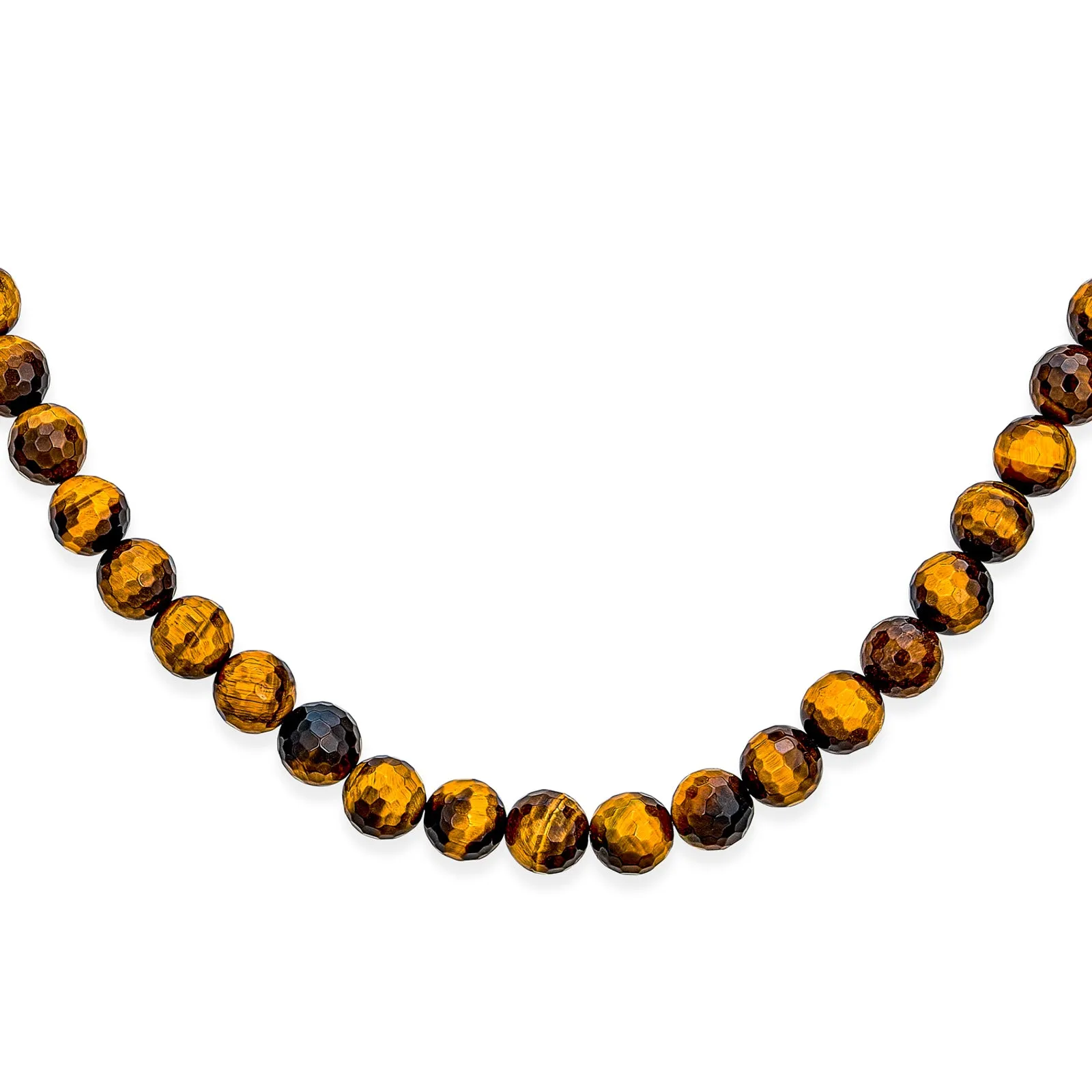 Faceted Tiger Eye 8MM Bead Strand Necklace with Silver Toggle Clasp for Men