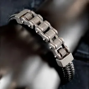 Faustano Stainless Steel & Cowhide Motorcycle Chain Bracelet