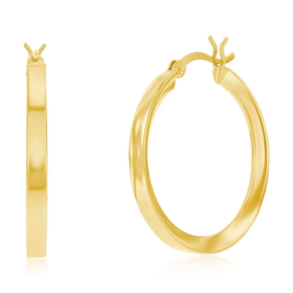 Flat Hoop Earrings - Gold Plated