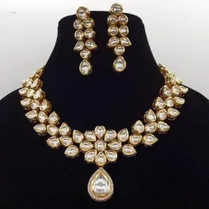 Flower Kundan Ad Drop Necklace Set