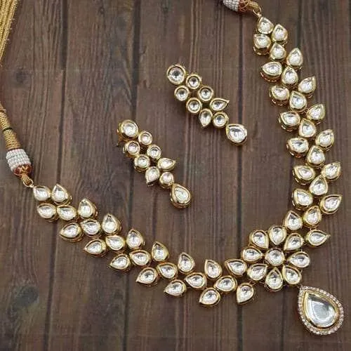 Flower Kundan Ad Drop Necklace Set