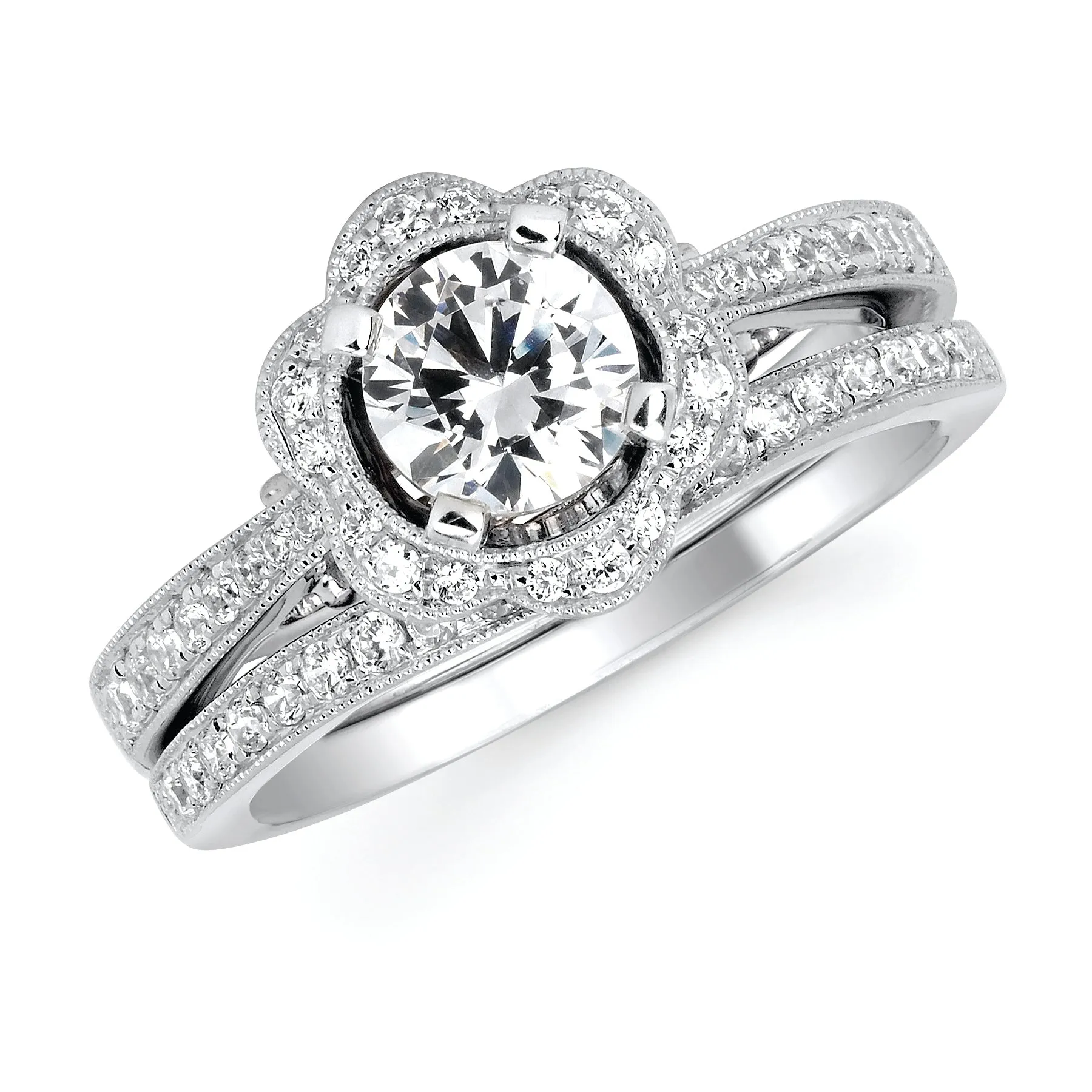 Forever Elegant&trade; 1/5 Ctw. Diamond Semi Mount shown with 3/4 Ct. Round Center Diamond in 14K Gold